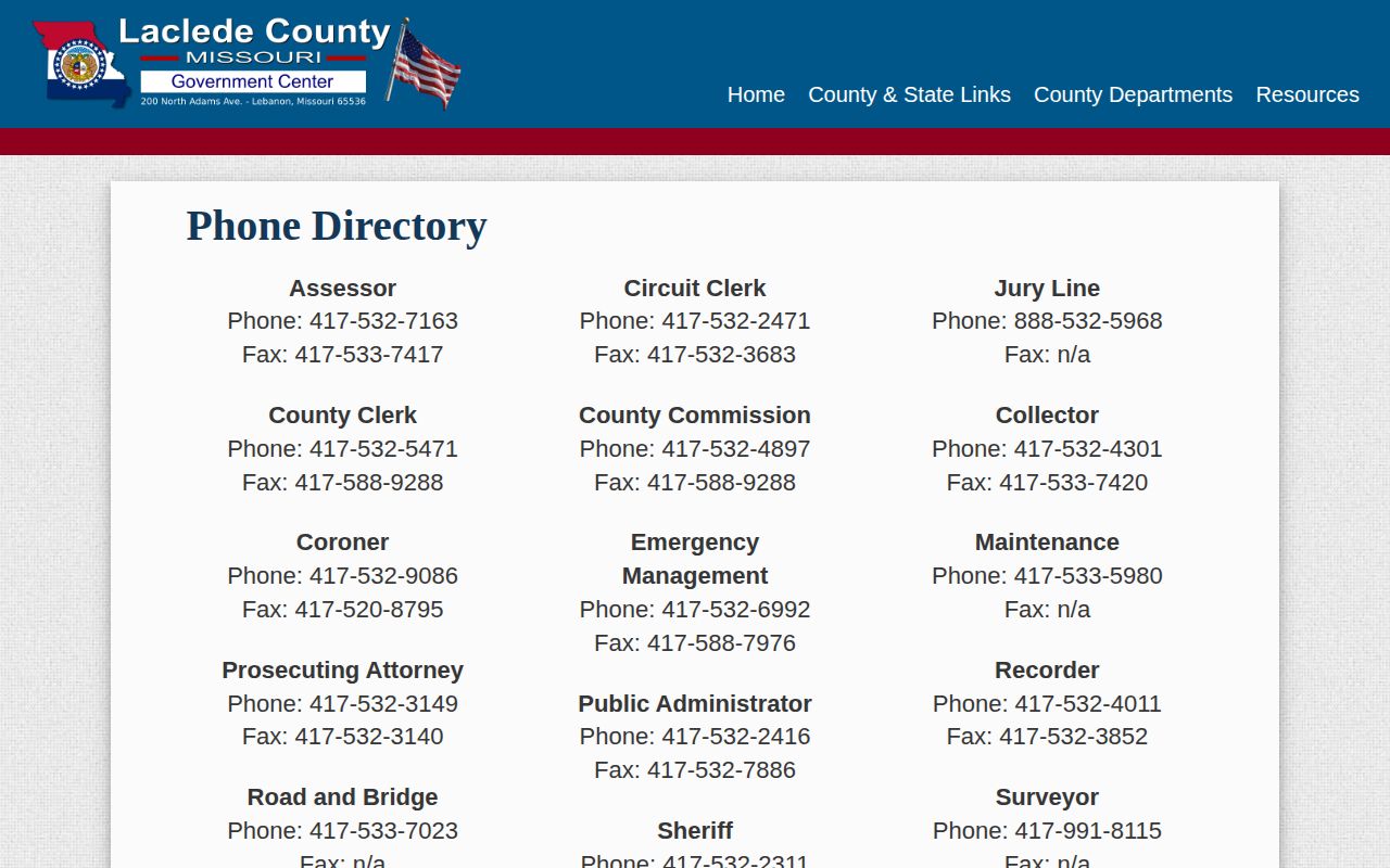 Official contacts for Laclede County 72 hour release requests