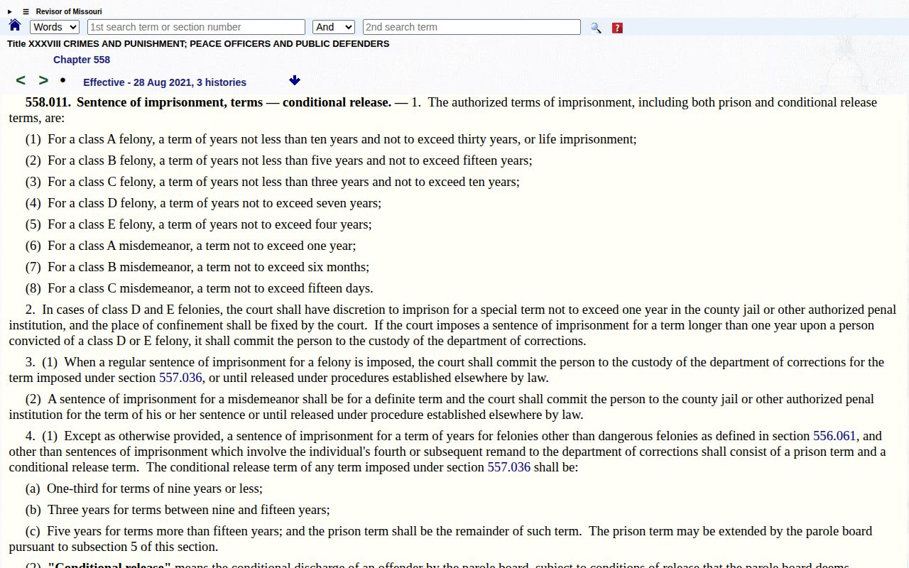 Laclede County projected release date conditional-release statute