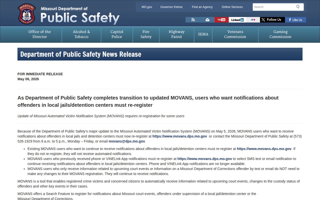 Laclede County MOVANS release alert May 2026 transition